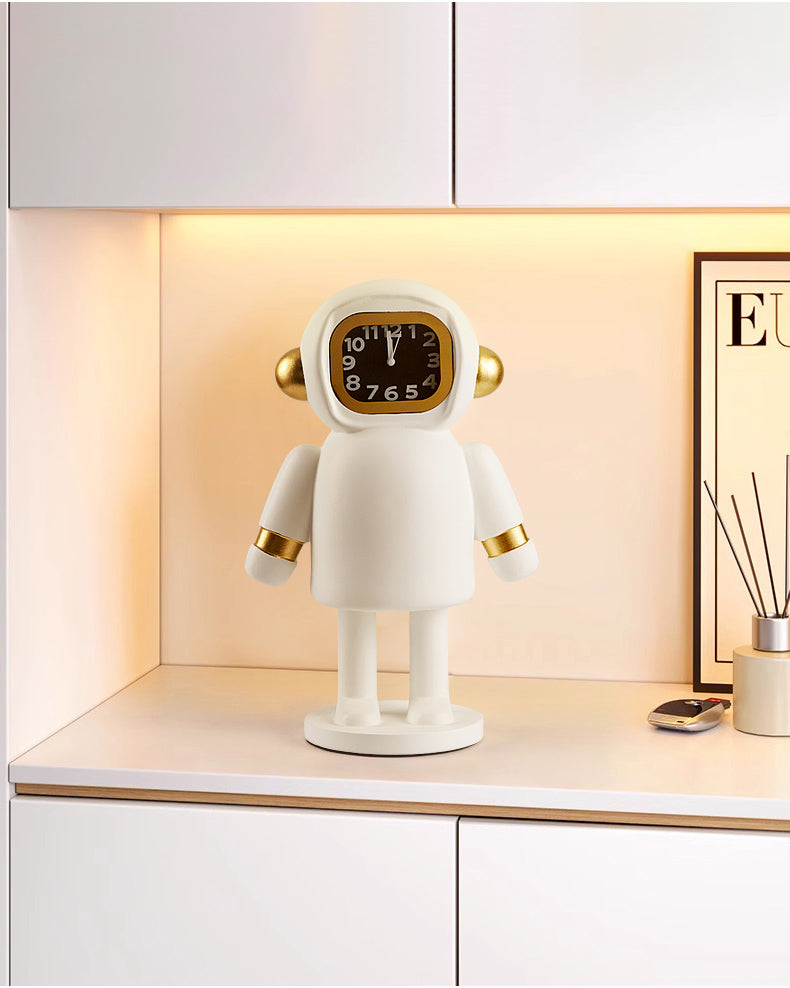 Astronaut Desk Clock - Gold Accent Space-Themed Analog Clock,Art Decor for Home & Office