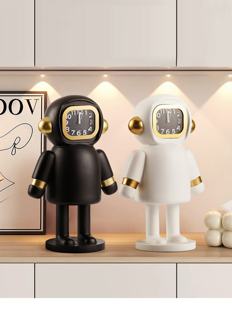 Astronaut Desk Clock - Gold Accent Space-Themed Analog Clock,Art Decor for Home & Office