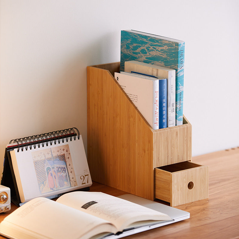 Bamboo Wooden Office Desktop Storage Box, File Box – More Angle
