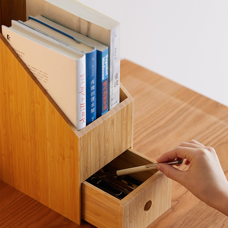Bamboo Wooden Office Desktop Storage Box, File Box – More Angle