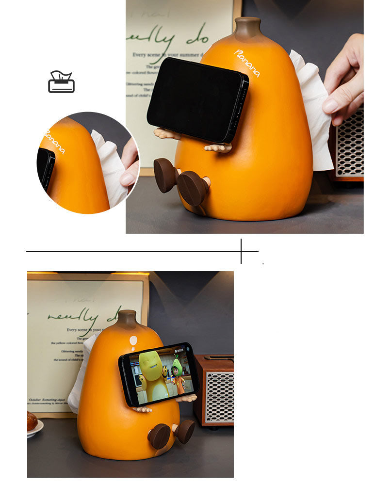 Banana Man Ceramic Desktop Organizer - Phone Stand & Tissue Holder for Desk