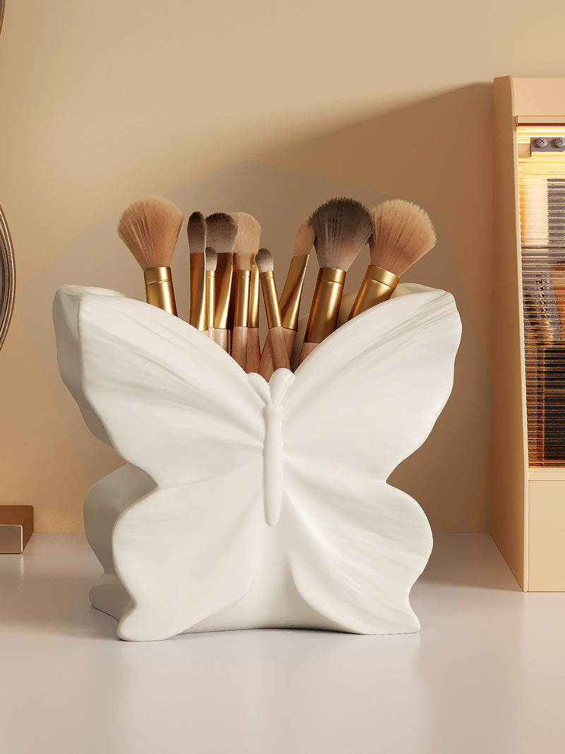 Beautiful Butterfly-Shaped Ceramic 2-in-1 Vase & Desk Organizer,Remote Control Holder
