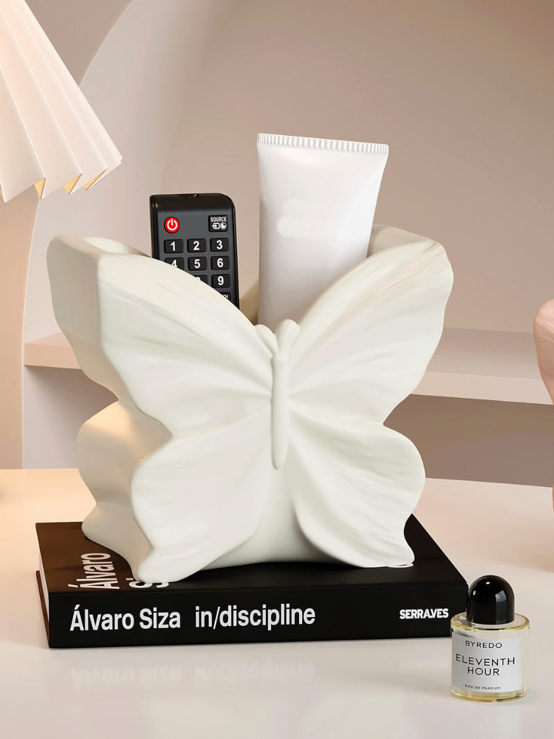 Beautiful Butterfly-Shaped Ceramic 2-in-1 Vase & Desk Organizer,Remote Control Holder