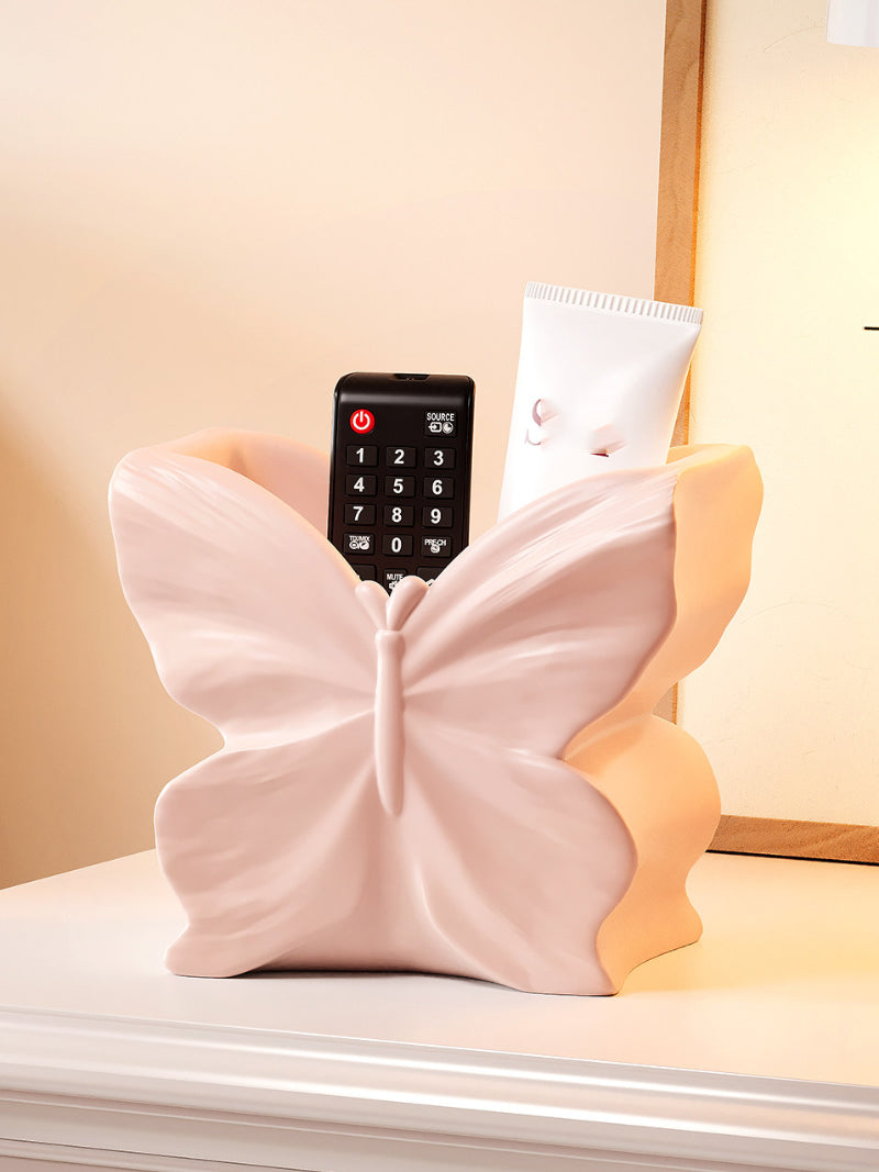 Beautiful Butterfly-Shaped Ceramic 2-in-1 Vase & Desk Organizer,Remote Control Holder