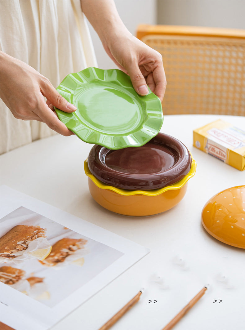 Beautiful folding hamburger ceramic dish, kitchen decoration,dessert plate