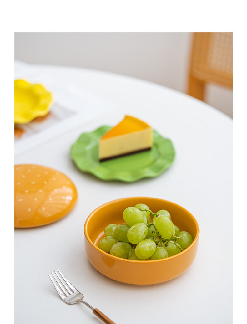 Beautiful folding hamburger ceramic dish, kitchen decoration,dessert plate