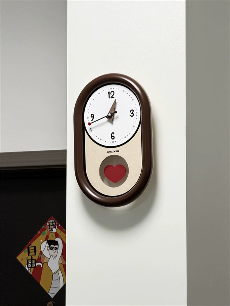 Beautiful Heart - Shaped Pendulum Wall Clock, Romantic Decorative Timepiece