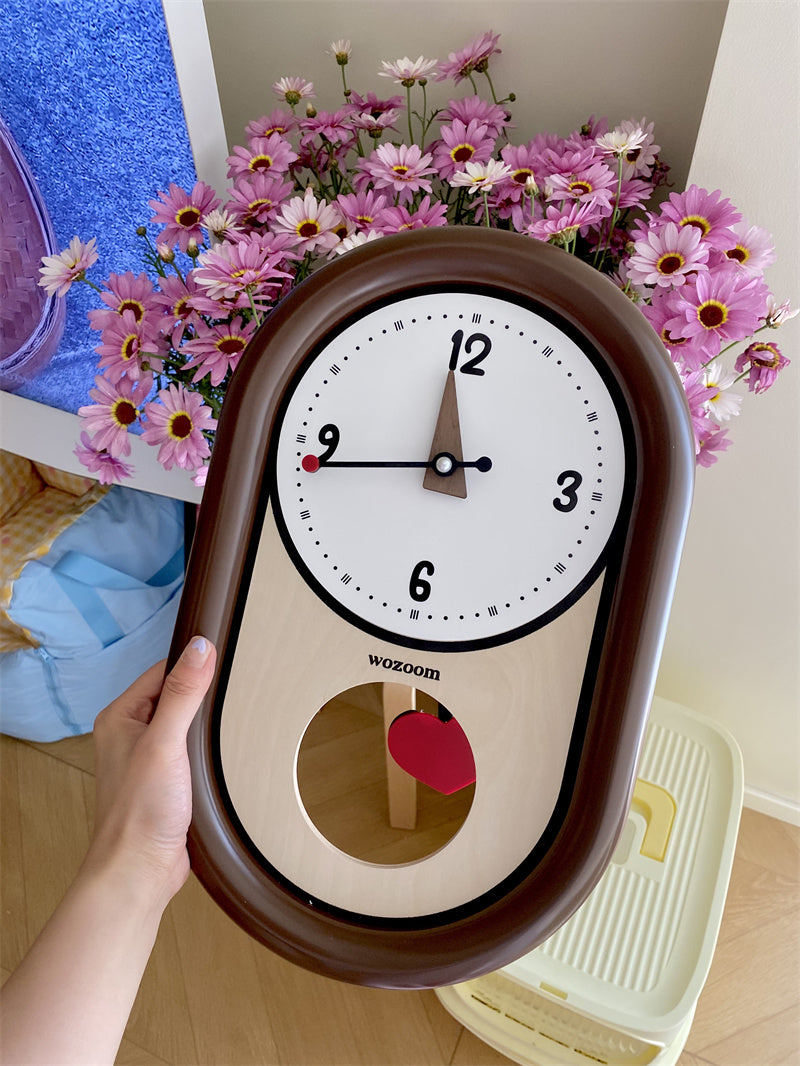 Beautiful Heart - Shaped Pendulum Wall Clock, Romantic Decorative Timepiece