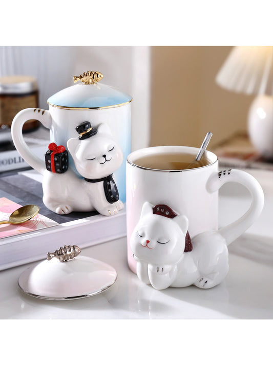 Beautiful lazy cat couple ceramic mug, creative holiday gift idea