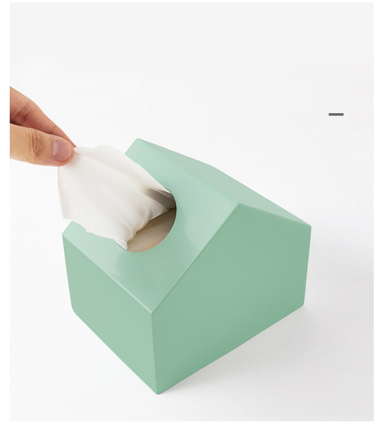 Beautiful macaron color iron small house tissue box, desktop decoration