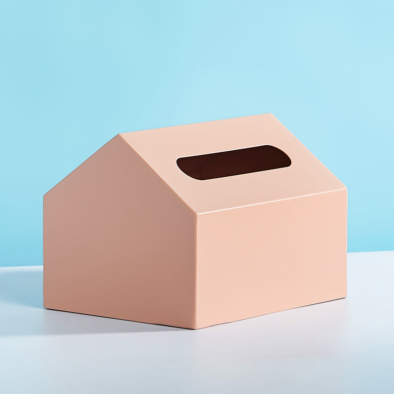 Beautiful macaron color iron small house tissue box, desktop decoration