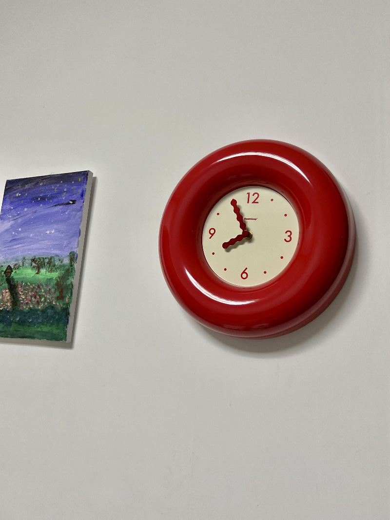 Beautiful Red Donut Art Wall Clock, Living Room Decoration Ideas