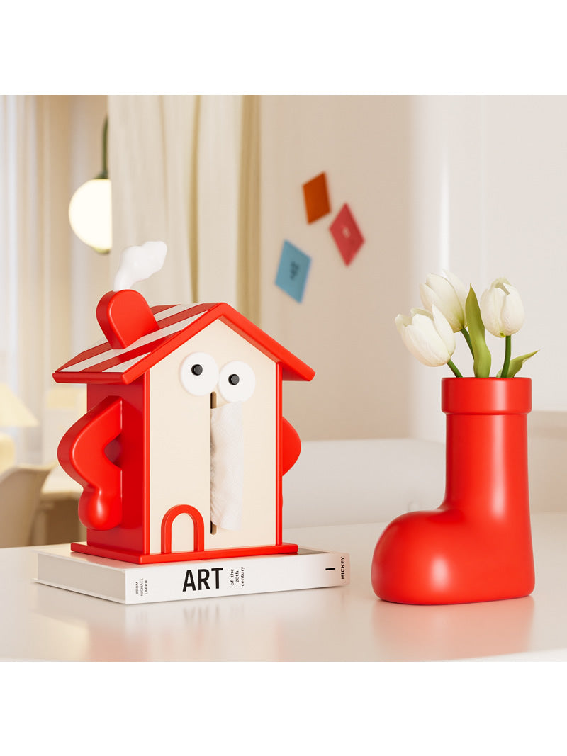 Beautiful Red House Tissue Box with Eyes - Fun and Decorative Home Accessory