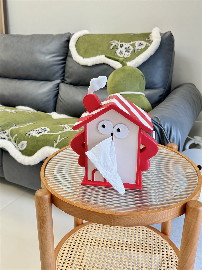 Beautiful Red House Tissue Box with Eyes - Fun and Decorative Home Accessory