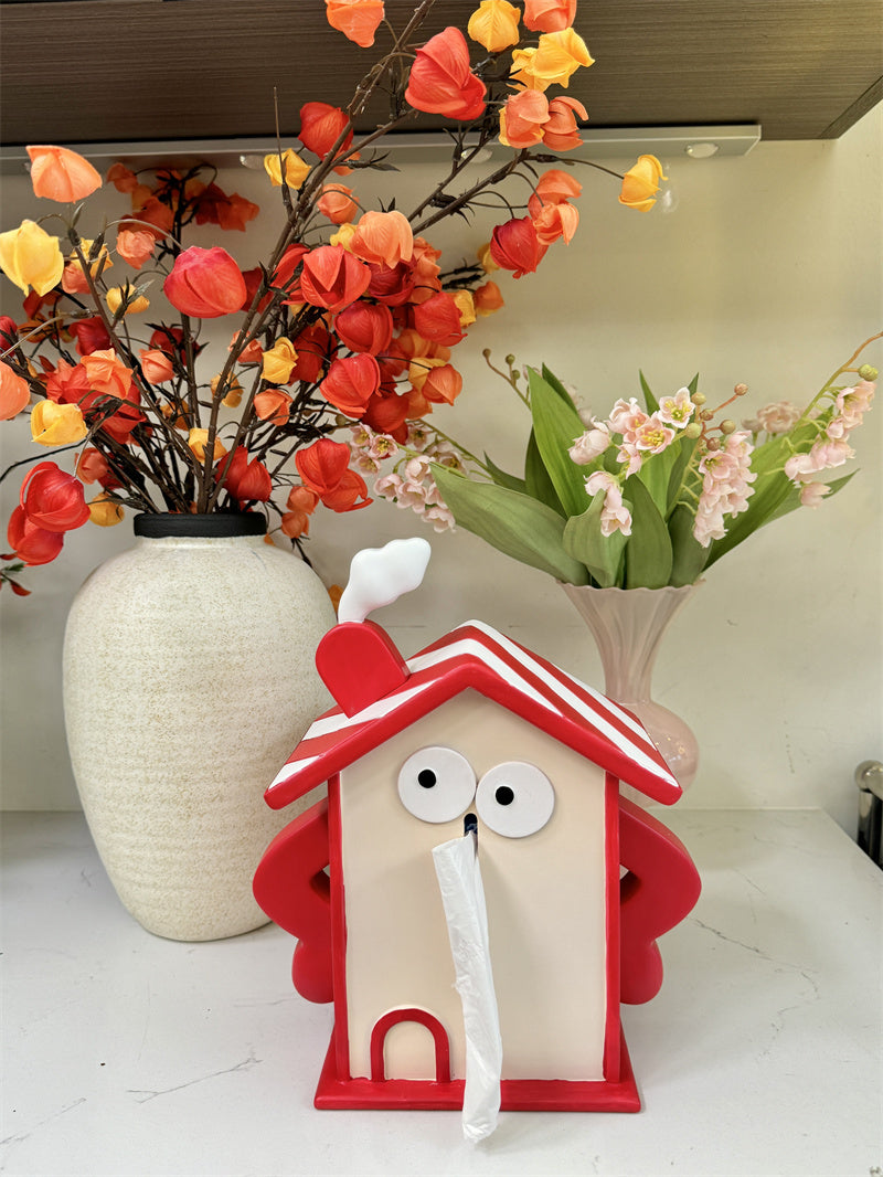 Beautiful Red House Tissue Box with Eyes - Fun and Decorative Home Accessory