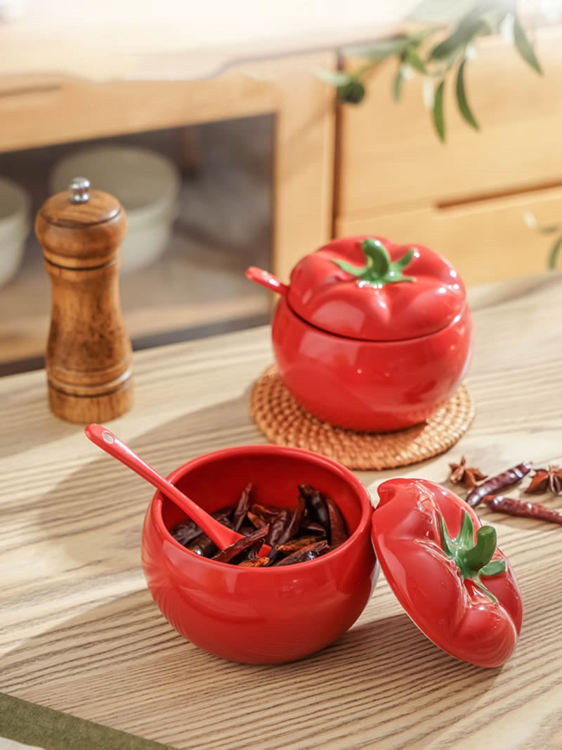 Beautiful Red Tomato Spice Jar, Sugar Jar, Kitchen Decoration Ideas 2pc