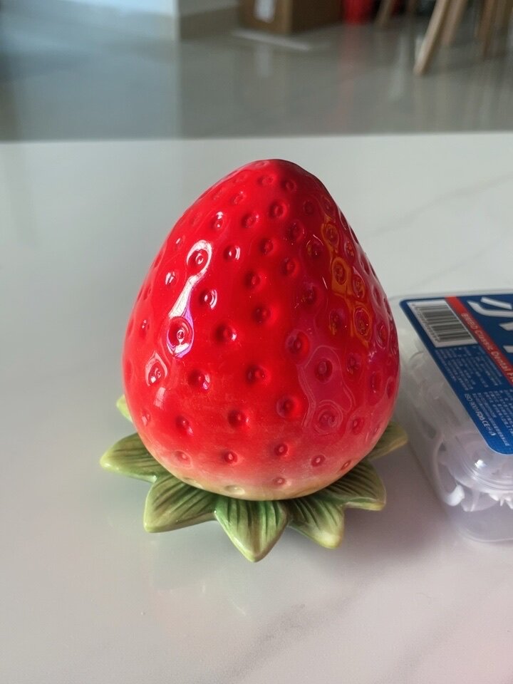 Beautiful Strawberry Shaped Ceramic Toothpick Holder, Fruit Toothpick Dispenser, Cute Glossy Ceramic Kitchen Counter Decor Organizer