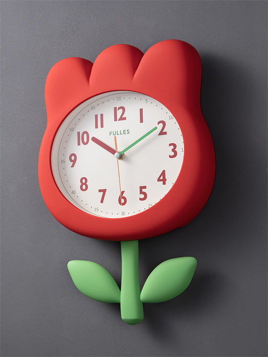 Beautiful Swinging Tulip Wall Clock, Home Bedroom Decoration Idea