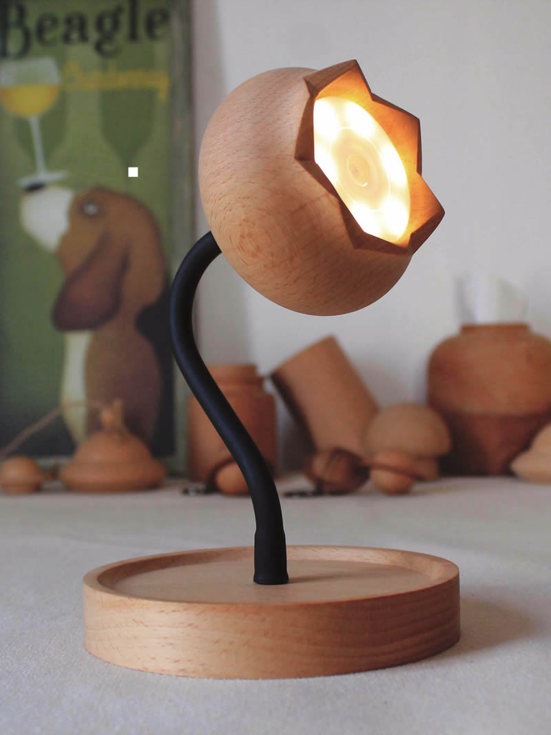 Beautiful Wooden Flower Bud Table Lamp, Unique Bedroom Decoration, Gift Idea