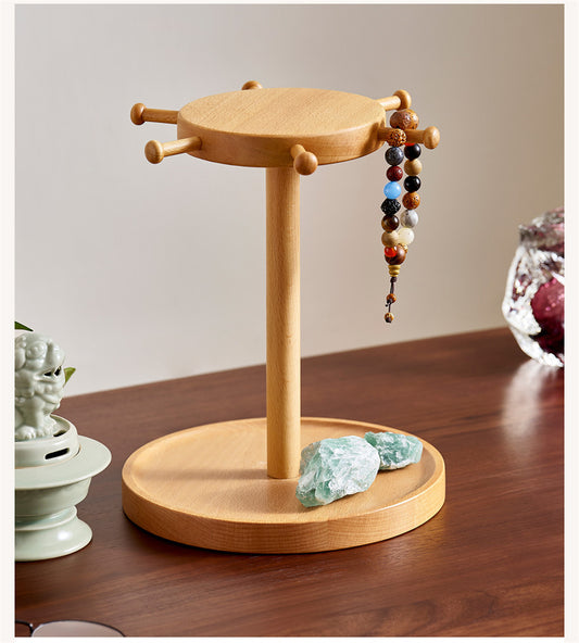 Beech Wood Hanging & Tray Organizer - Multi-Functional Desktop Storage for Small Accessories, Keys & Watches