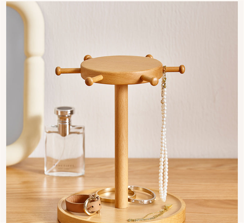 Beech Wood Hanging & Tray Organizer - Multi-Functional Desktop Storage for Small Accessories, Keys & Watches
