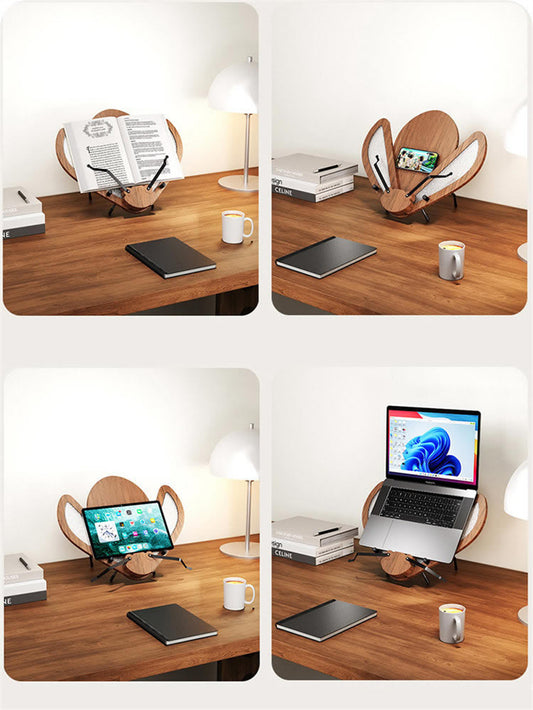 Beetle-Shaped Adjustable Wooden Book & Laptop Stand - Multi-Functional Holder for Books, Tablets, Phones