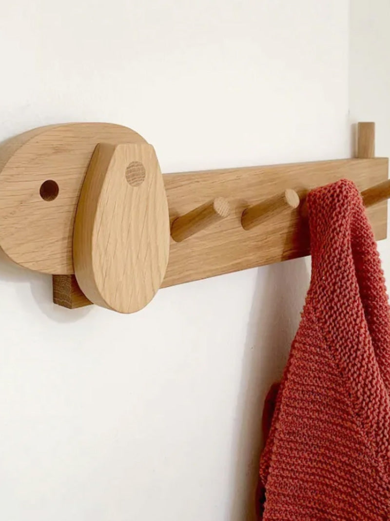 Big-Eared Dog Decorative Wooden Wall Hanging Rack, Coat Rack Hook
