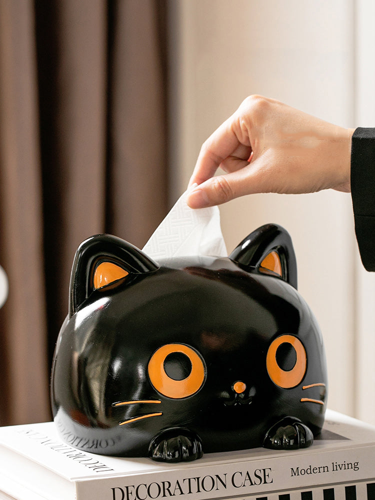 Big-Eyed Black Cat Tissue Box Cover - Cute and Functional Home Decor