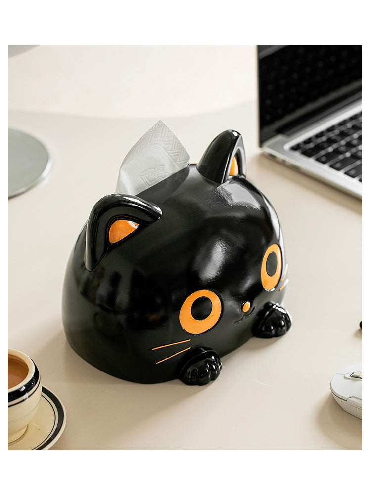 Big-Eyed Black Cat Tissue Box Cover - Cute and Functional Home Decor