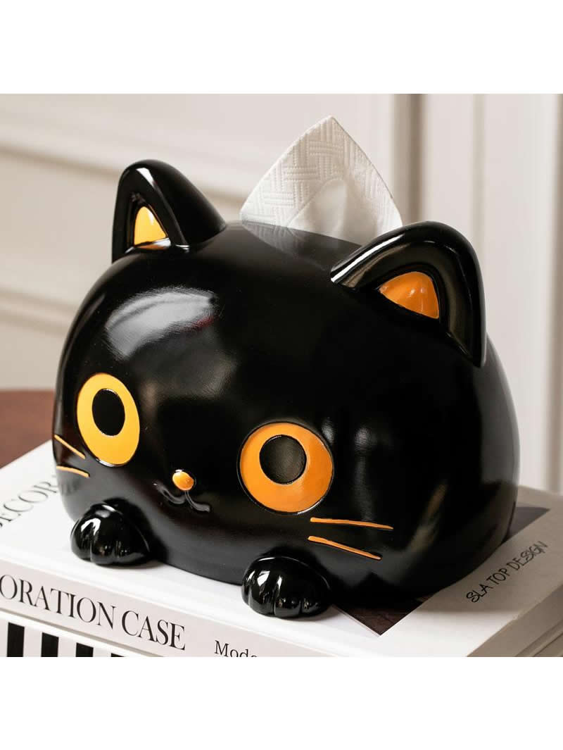 Big-Eyed Black Cat Tissue Box Cover - Cute and Functional Home Decor