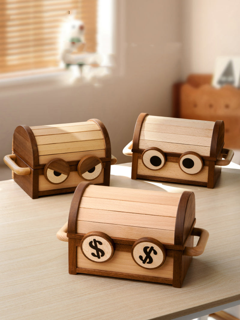 Big Eyes Smiling Face Wooden Savings Box, Storage Box,Small Treasure B ...