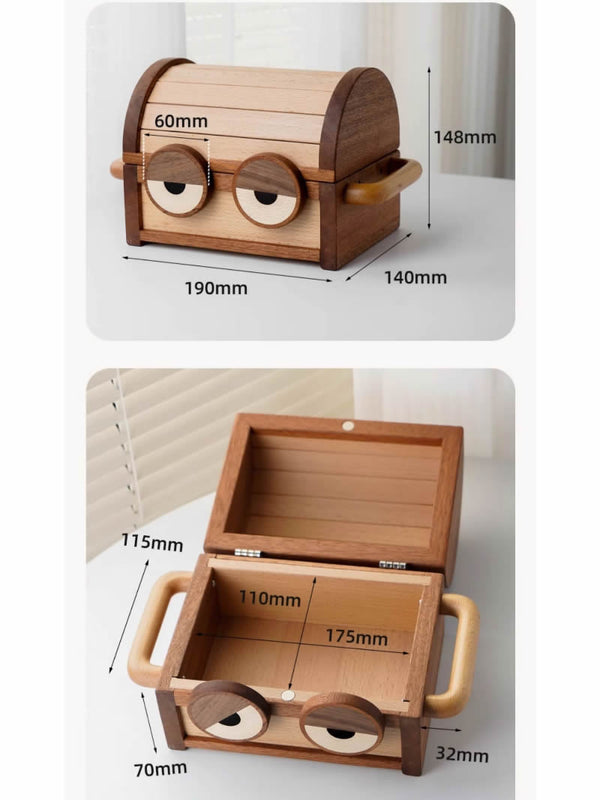 Big Eyes Smiling Face Wooden Savings Box, Storage Box,Small Treasure B ...