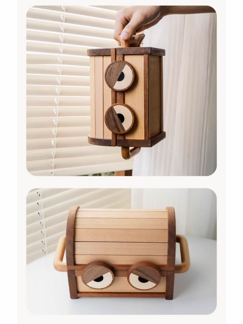 Big Eyes Smiling Face Wooden Savings Box, Storage Box,Small Treasure B ...