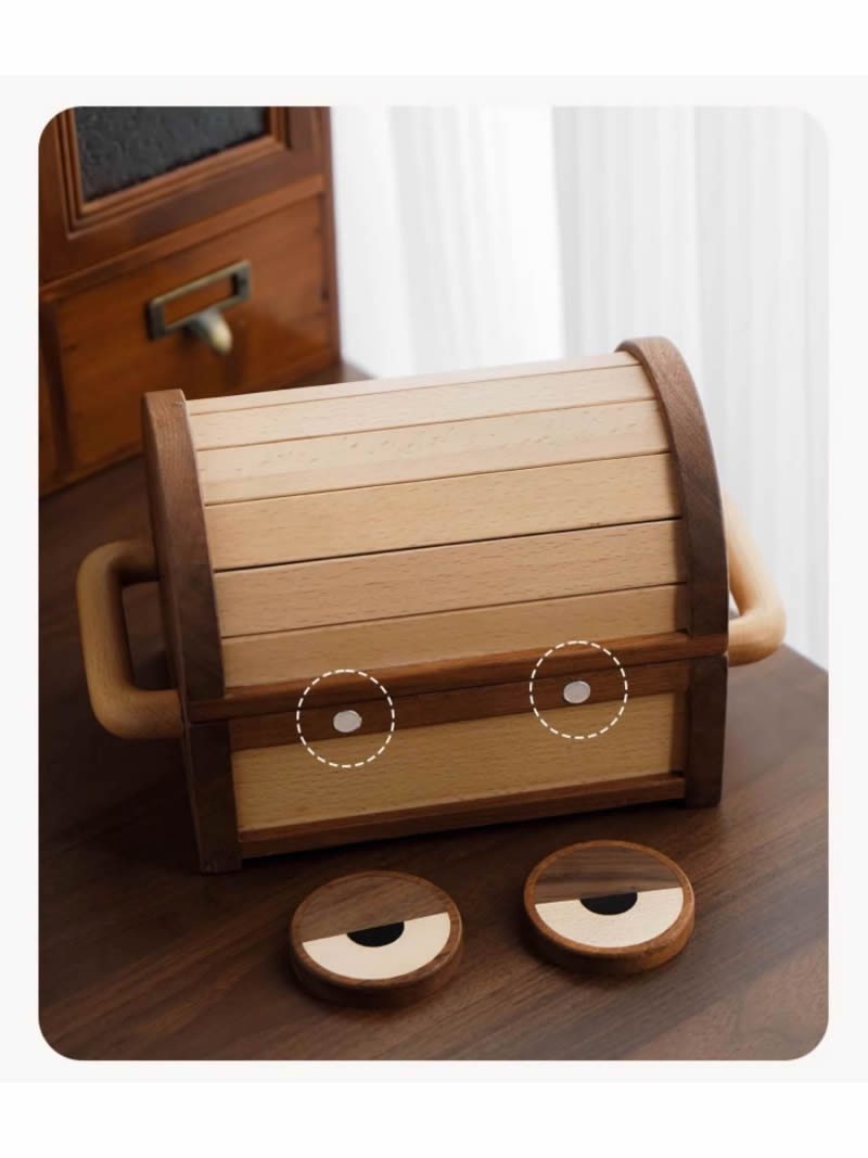 Big Eyes Smiling Face Wooden Savings Box, Storage Box,Small Treasure B ...