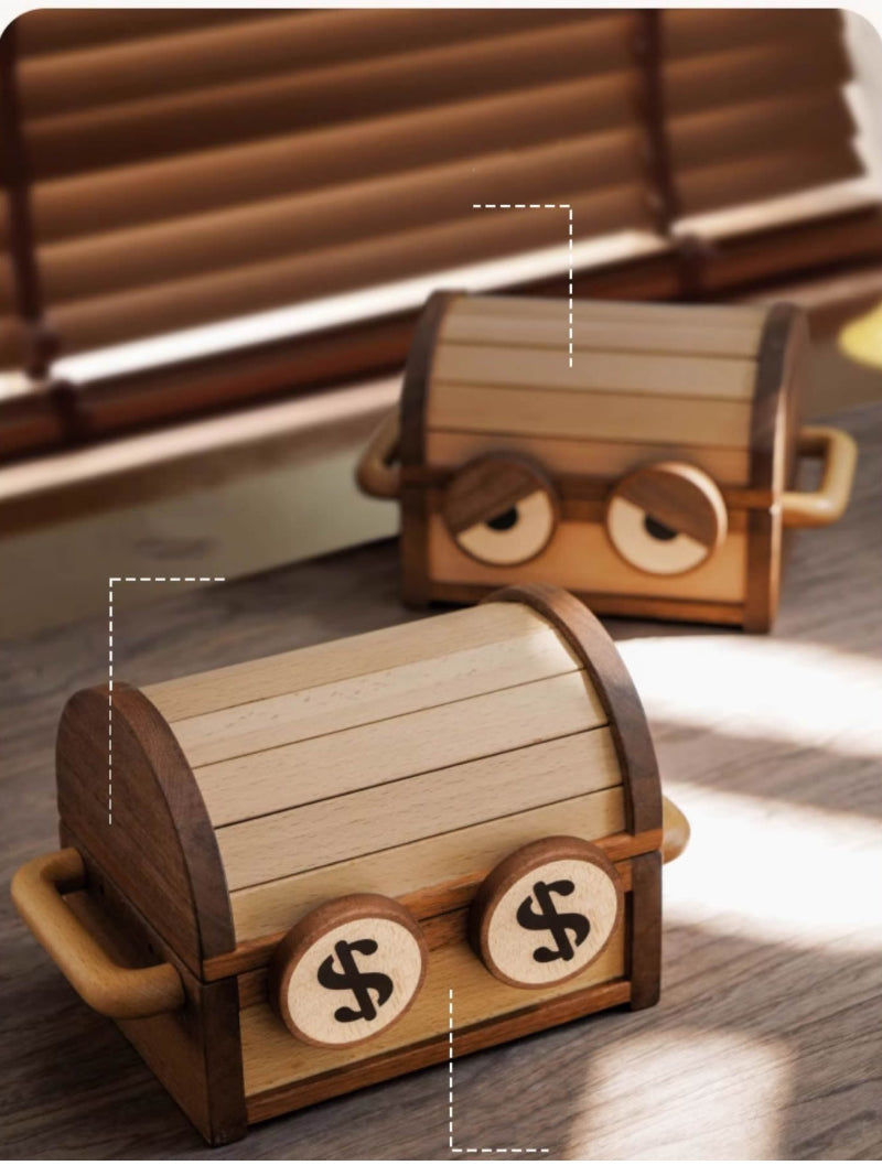 Big Eyes Smiling Face Wooden Savings Box, Storage Box,Small Treasure B ...