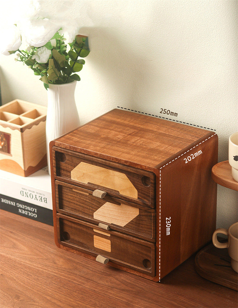 Big Question Mark 3-Drawer Wood Desktop Storage Box, Multi-Layer Wooden Jewelry Stationery Organizer, Vintage Desk Decor Cabinet