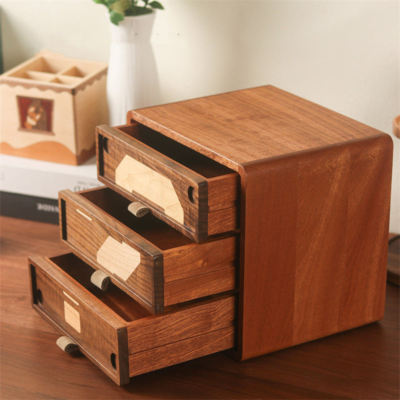 Big Question Mark 3-Drawer Wood Desktop Storage Box, Multi-Layer Wooden Jewelry Stationery Organizer, Vintage Desk Decor Cabinet