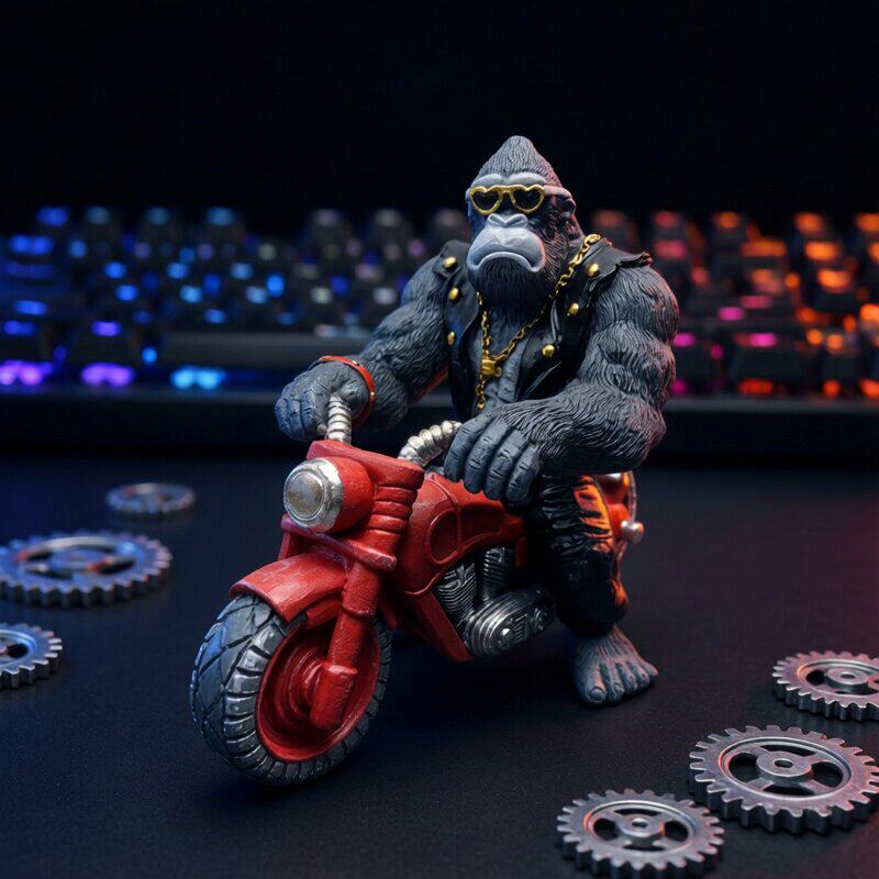 Biker Gorilla on Motorcycle Resin Statue, Cool Punk Gorilla Rider Figurine for Home Shelf Table Decor