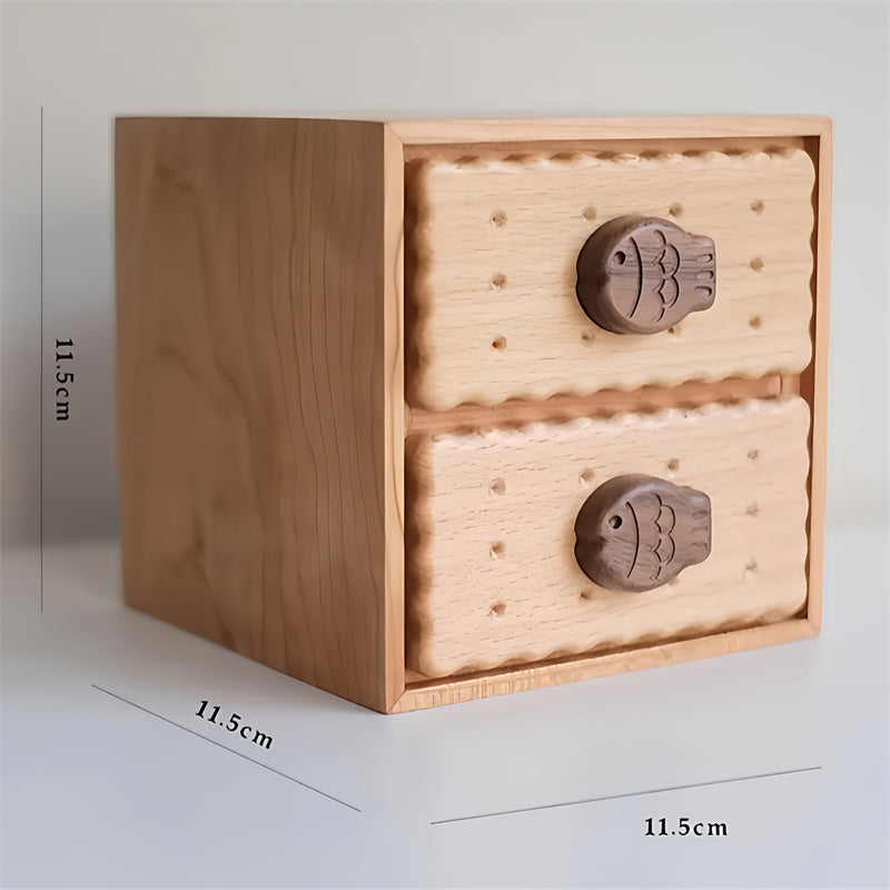 Biscuit-Shaped  Solid Wood Storage Box, Fish-shaped Drawer Desktop Organizer