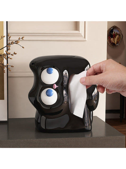Black Cat Ceramic Tissue Box, Fun Desktop Decoration