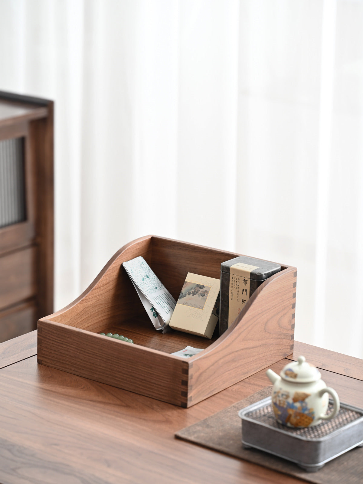 Black Walnut Desktop Storage Box, Wooden Office Organization – MoreAngle