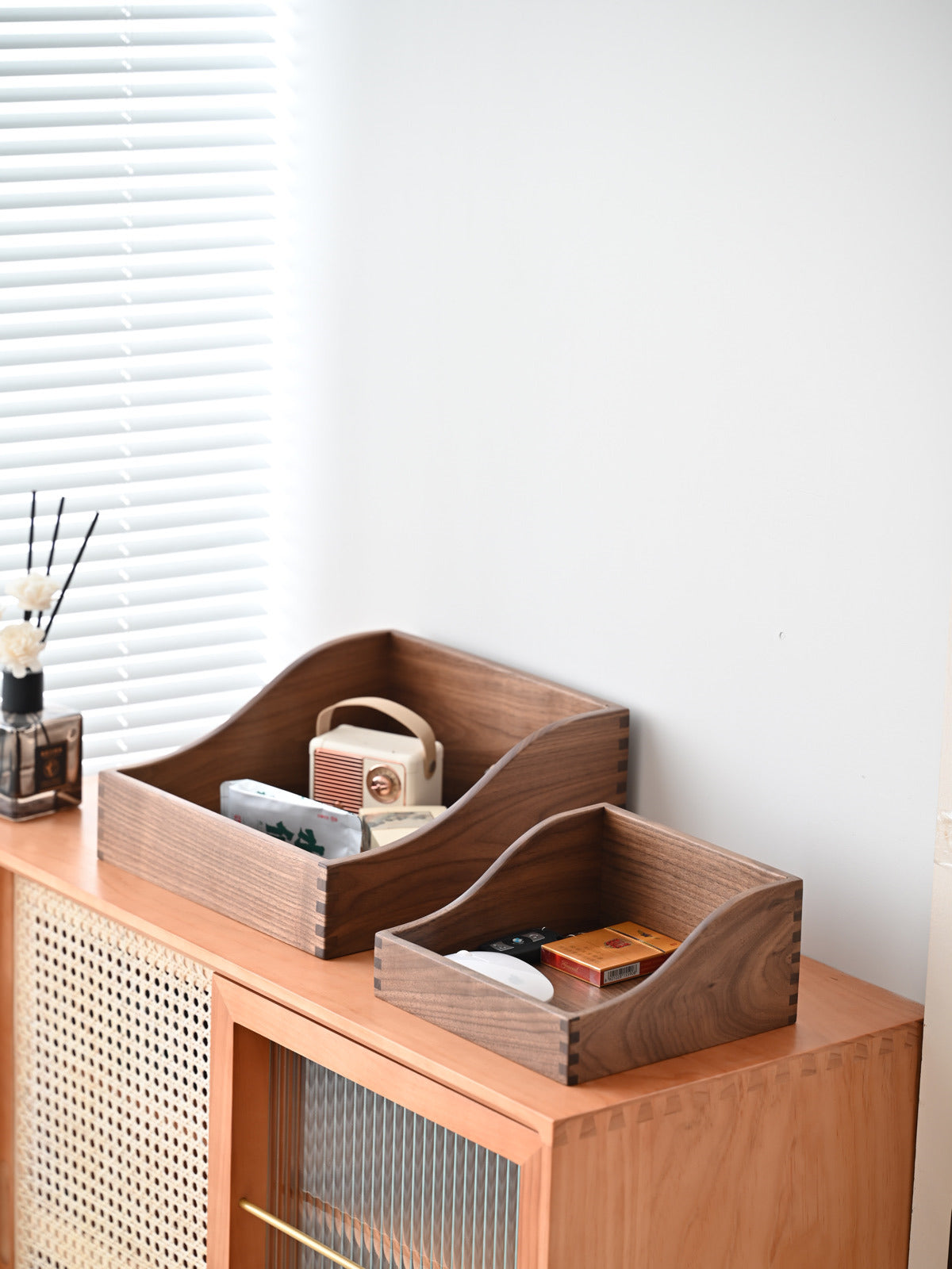 Black Walnut Desktop Storage Box, Wooden Office Organization – MoreAngle
