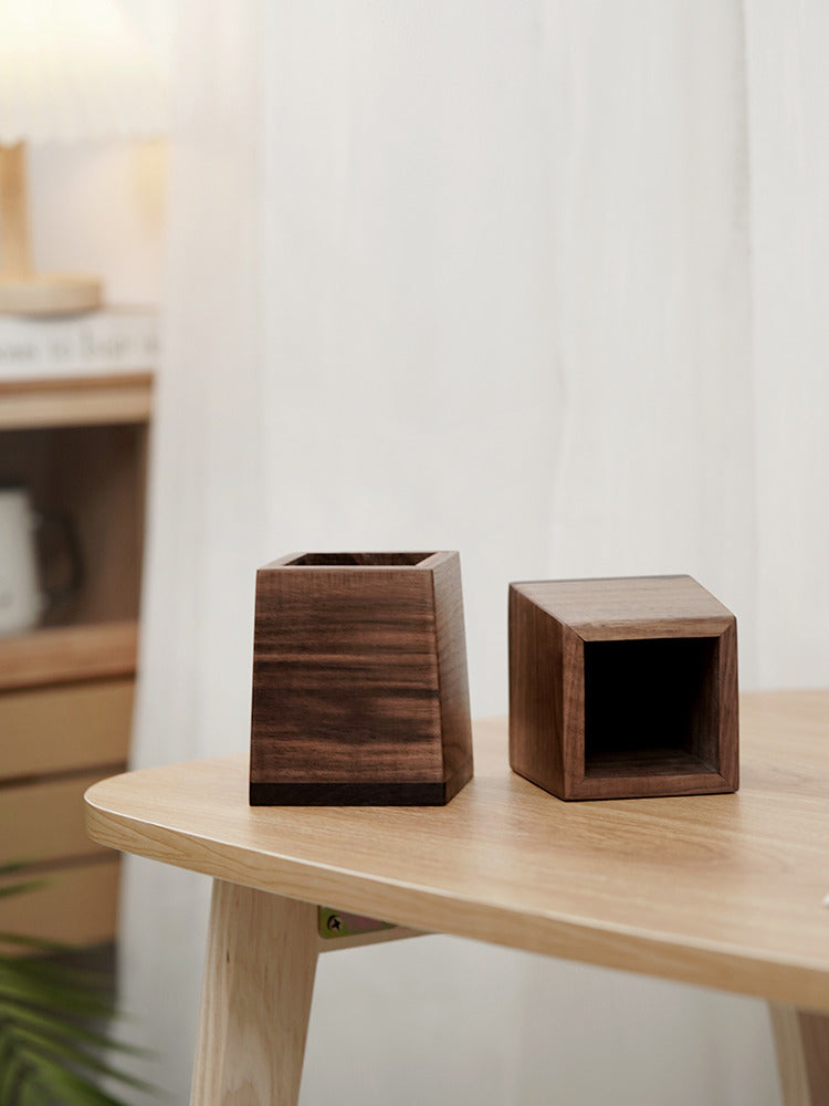 Black Walnut Square Pen Holder: Premium Wooden Desk Accessory