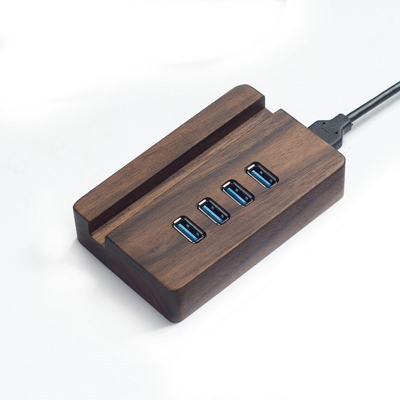 Black walnut USB port expansion Wooden splitter HUB