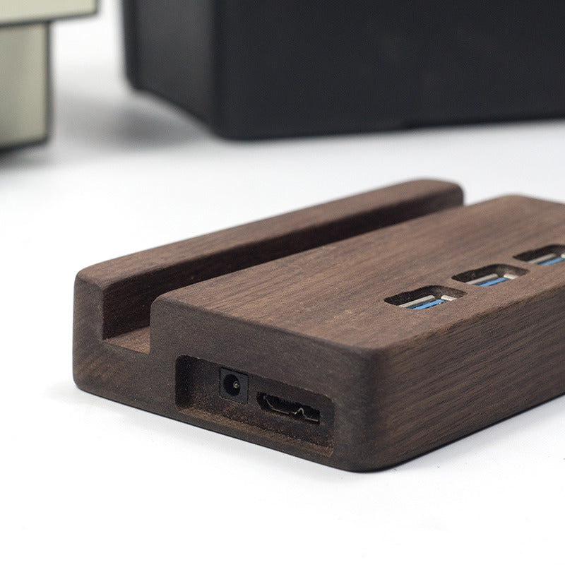 Black walnut USB port expansion Wooden splitter HUB