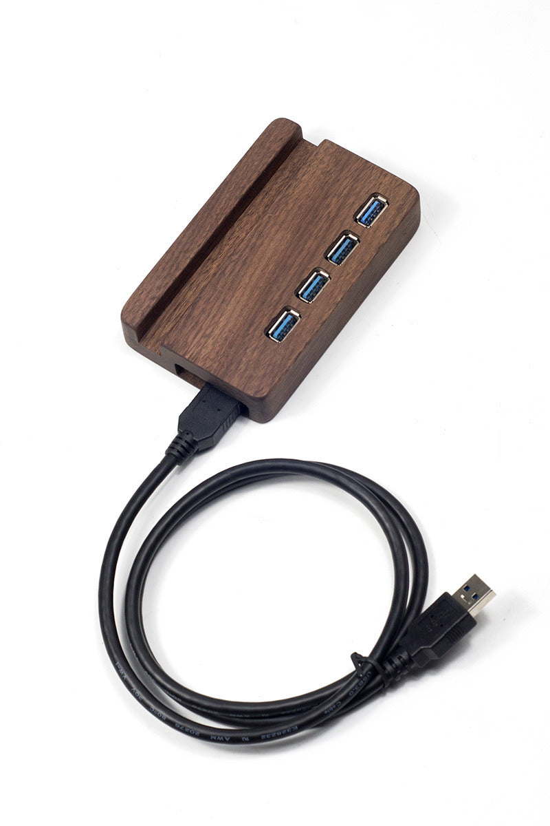 Black walnut USB port expansion Wooden splitter HUB