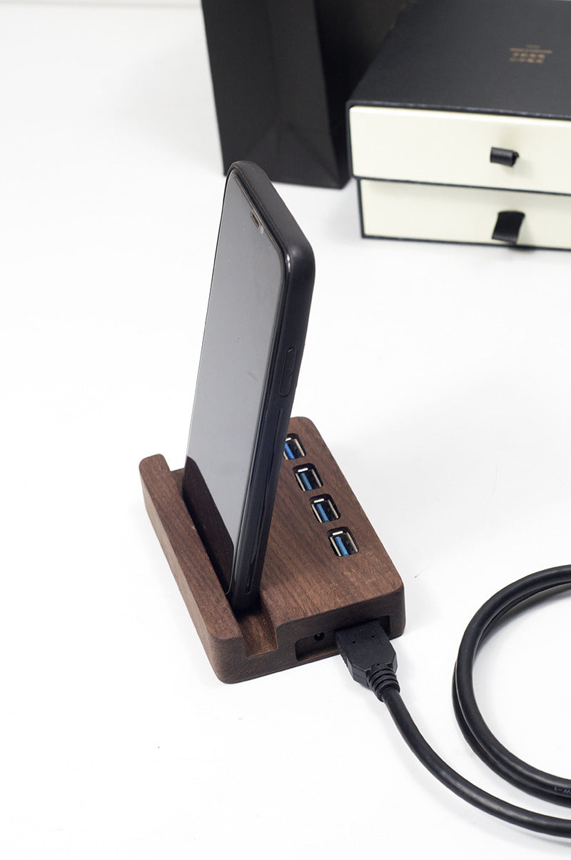 Black walnut USB port expansion Wooden splitter HUB