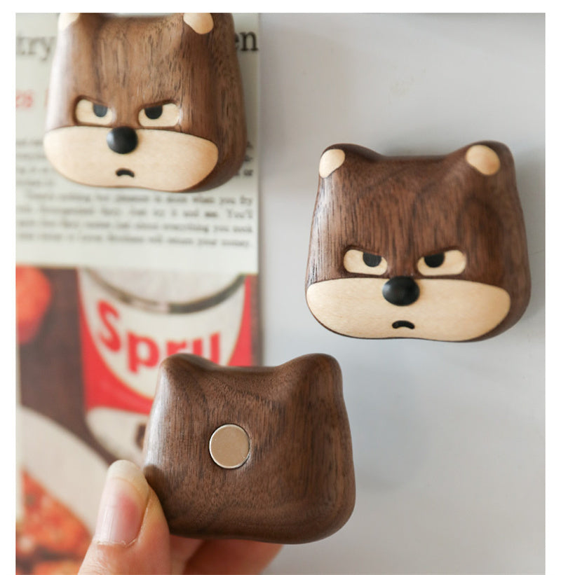 Black Walnut Wood Animal Magnetic Fridge Magnet, Creative Decorative Refrigerator Accessory
