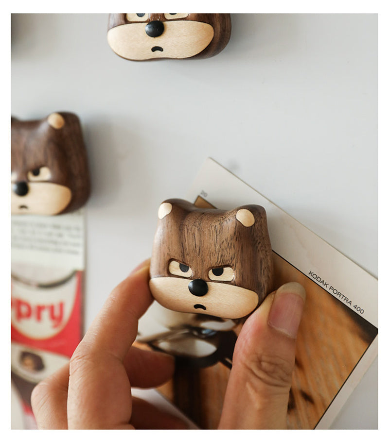 Black Walnut Wood Animal Magnetic Fridge Magnet, Creative Decorative Refrigerator Accessory