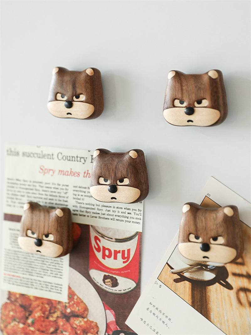 Black Walnut Wood Animal Magnetic Fridge Magnet, Creative Decorative Refrigerator Accessory